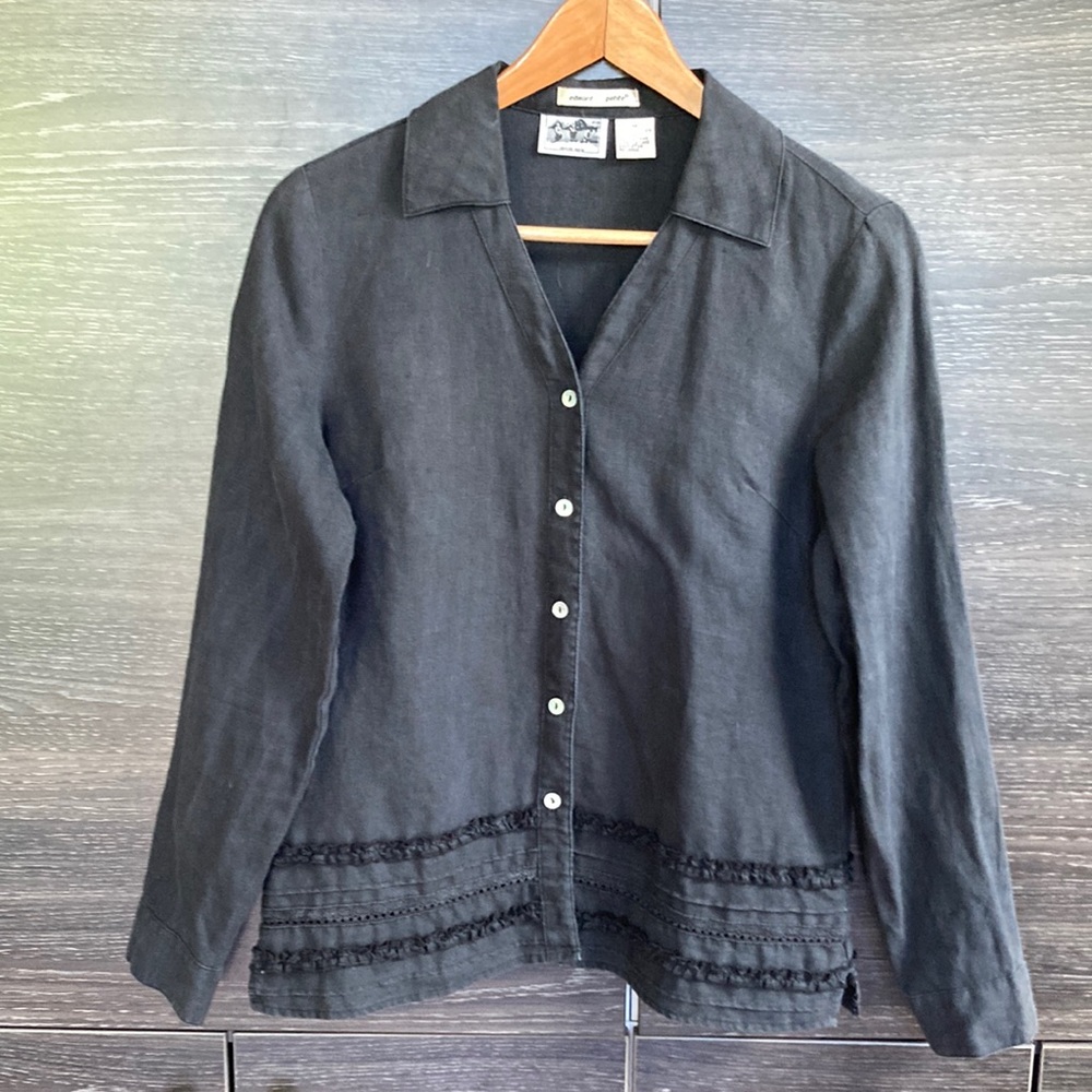 HP⭐️ Edward Irish Linen Black Blouse PM